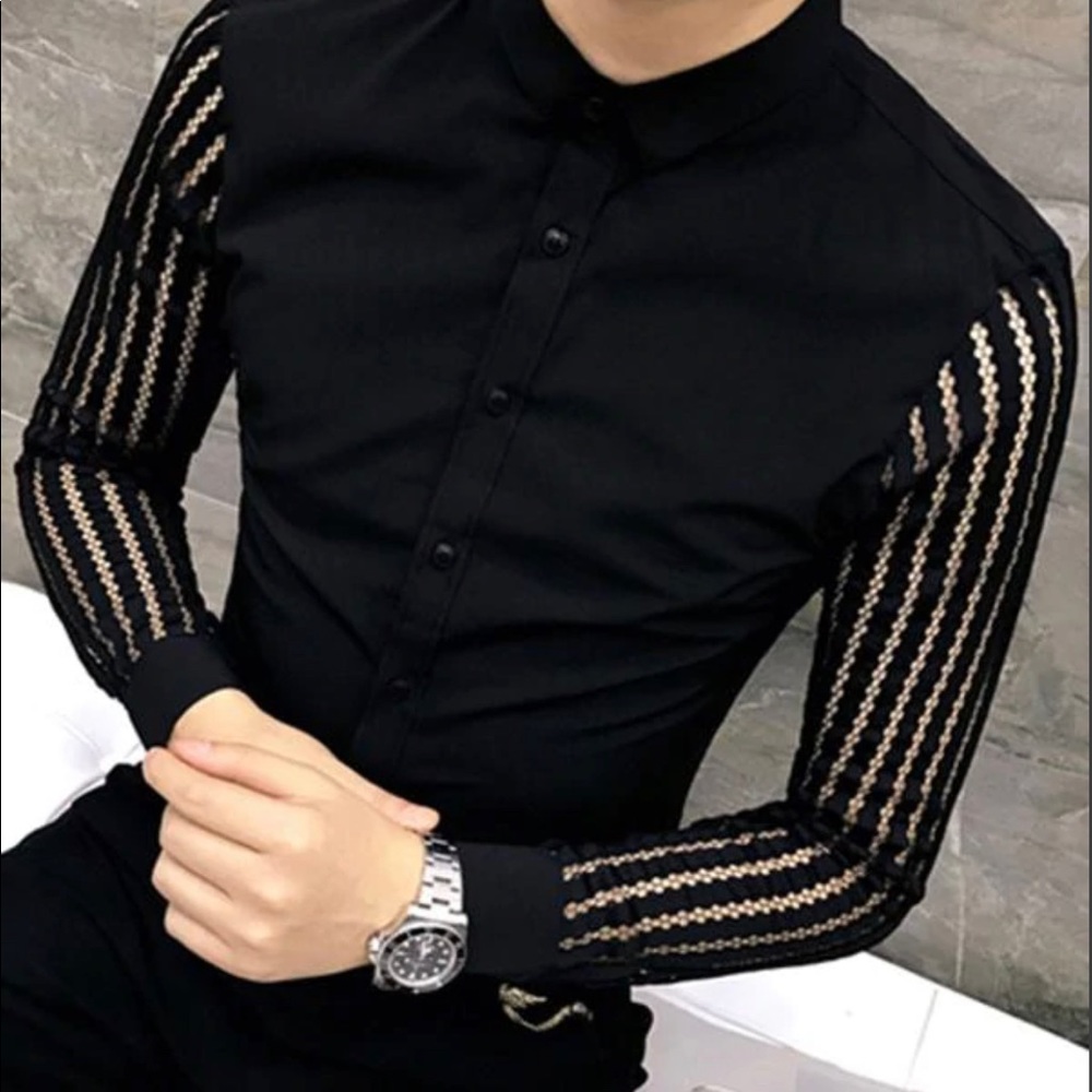 Mens Black Sheer Long Sleeve Shirt